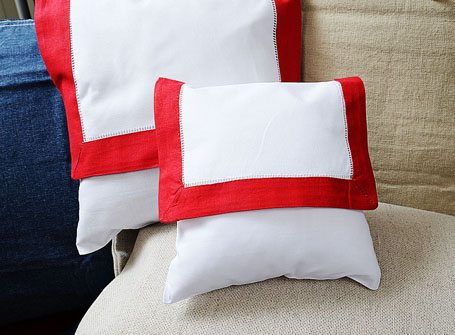 Mini Hemstitch Baby Envelope Pillows. 8x8" Red color border Pri - Click Image to Close